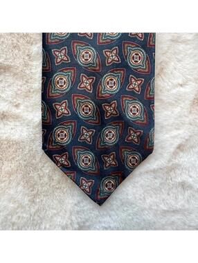 Vintage John Weitz Tie Forest Green Burgundy Gold Geometric Medallion 56x3.5"